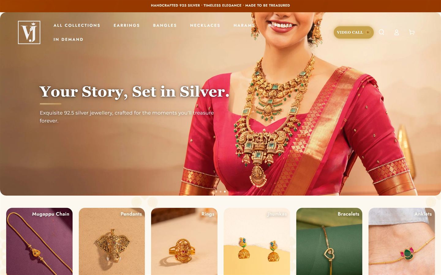 Vilva Jewels online store homepage